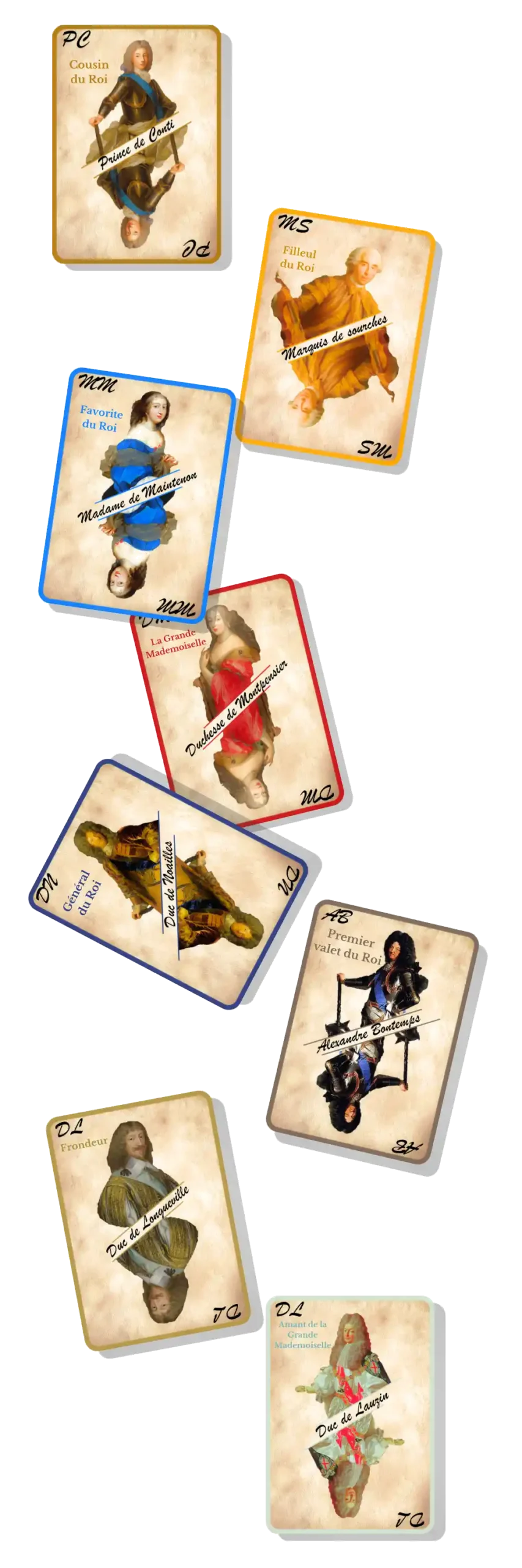 Cartes représentant l'entourage du Roi Louis XIV.